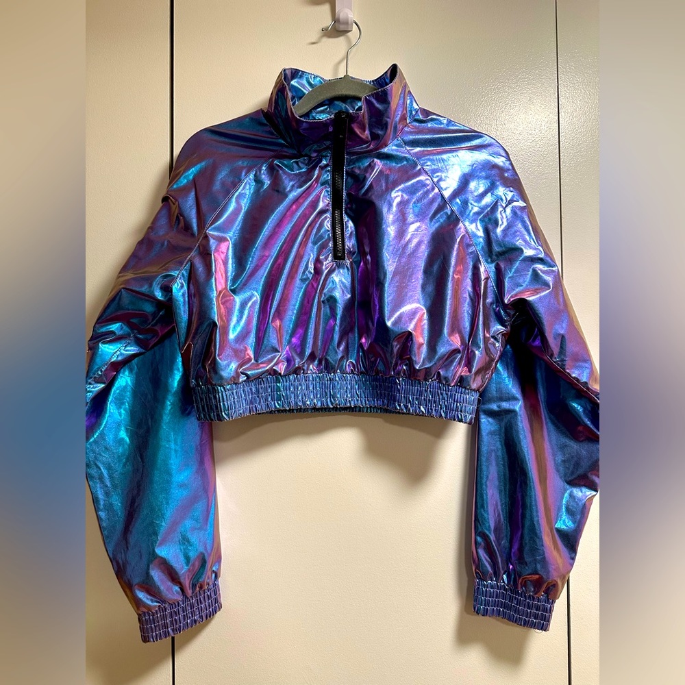 Purple iridiscent holographic jacket cropped quarter zip pullover